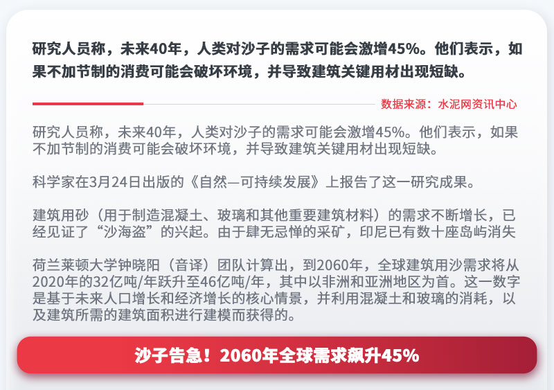 沙子告急！2060年全球需求飆升45%